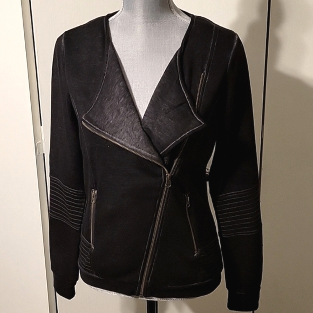 Cyrus lightweight black mineral wash moto jacket